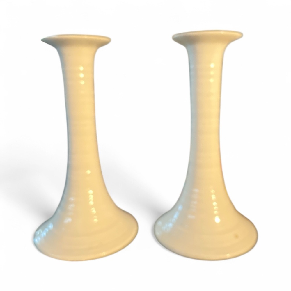 Sophie Conran Portmeirion White Ceramic Candlesticks Set of 2 Elegant Decor